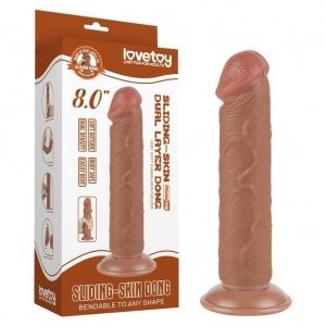 LoveToy Sliding Skin 20 cm – TPE Densitate Duală, Ventuză Puternică Maro Thumb 5