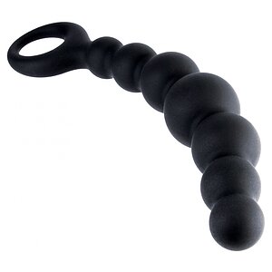 Bile Anale Din Silicon Cu Striații 18cm Negru Thumb 2