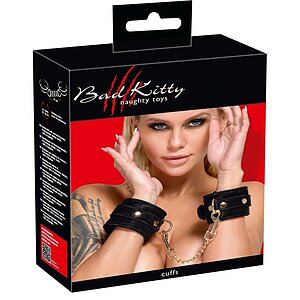 Cătușe Bad Kitty Negre Catifelate cu Lanț Auriu Detașabil Negru Thumb 5