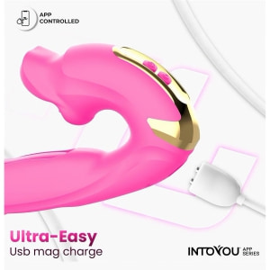 Vibrator App Control Stimulator Clitoridian cu Limbă Mușcătoare Roz Thumb 3