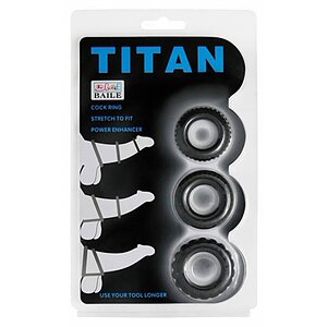 Set Inele Penis Titan 3 în 1 Silicone Negru Thumb 2