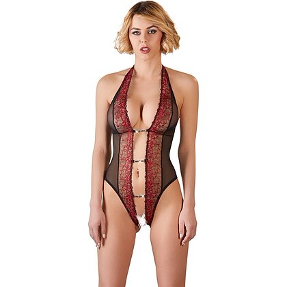 Body Abierta Fina Rhinestones Roșu