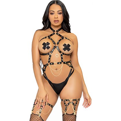 Body Erotic Leg Avenue Heart Ring Harness Negru