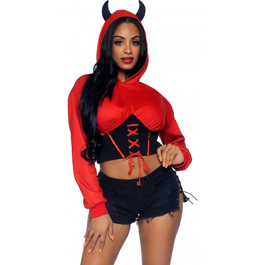 Costum Leg Avenue Devil Cropped Hoodie Rosu XS