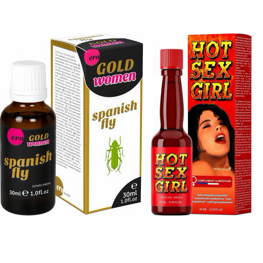 Pachet Afrodisiac Hot Sex Girl 20ml + Afrodisiac Spanish Fly Strong Gold Women 30ml